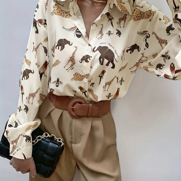 Animal Print Button Front Shirt - Picture 5 of 10